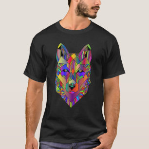 Wolf Head Color Geometric Art Howling Moon Animal T-Shirt