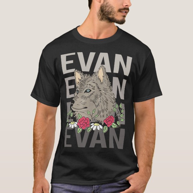 Wolf Head - Evan Name T-Shirt (Vorderseite)