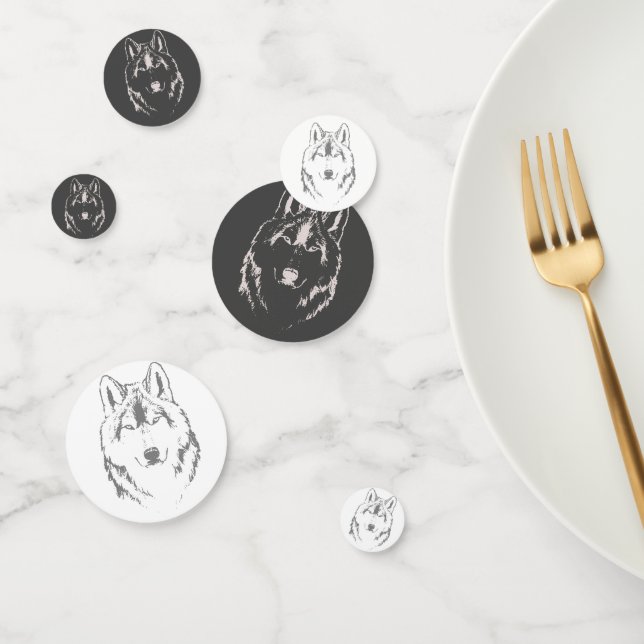 Wolf Head Face Charcoal White Confetti Konfetti (Gruppe)