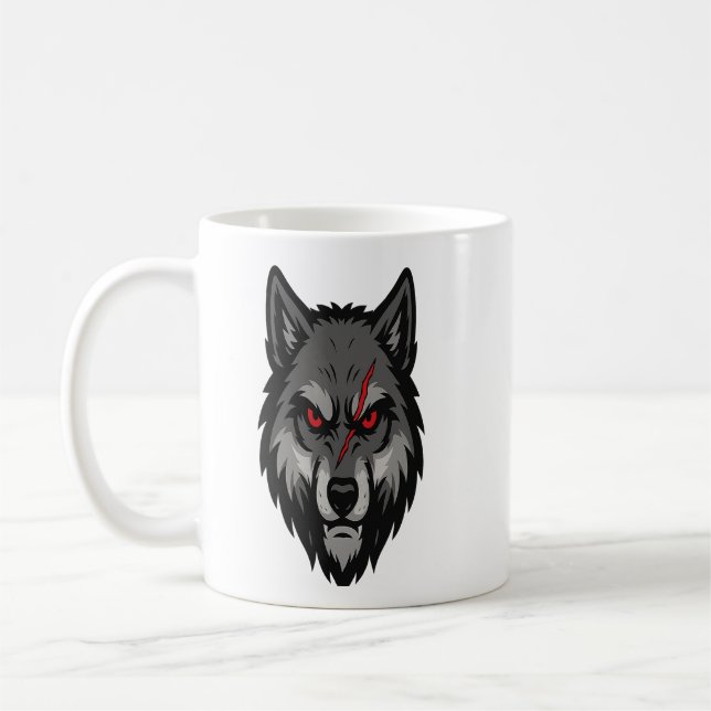 Wolf Head mit Roten Augen und Schlachtwagen Kaffeetasse (Links)