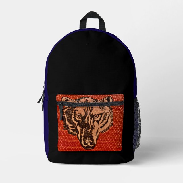 Wolf Head on Red  Bedruckter Rucksack (Vorderseite)