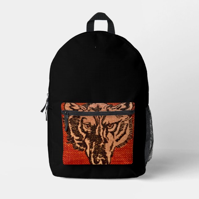 Wolf Head on Red Bedruckter Rucksack (Vorderseite)