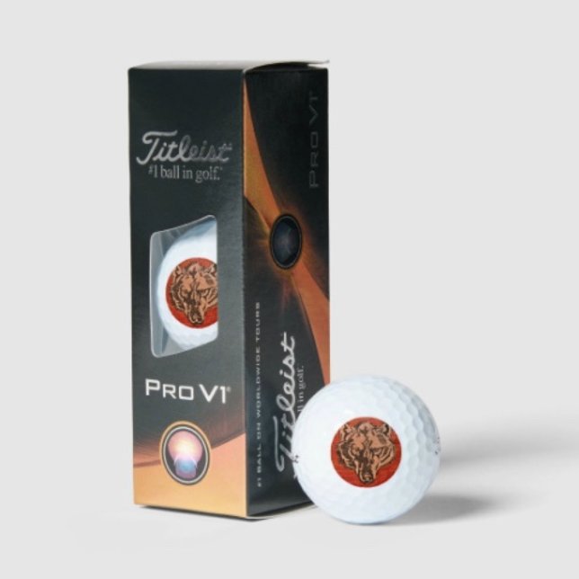 Wolf Head on Red Golfball (Wolf Head on Red Golf Balls Titleist 2023 Pro V1 high gradient core high flex casing layer. 

)