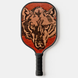 Wolf Head on Red Pickleball Schläger