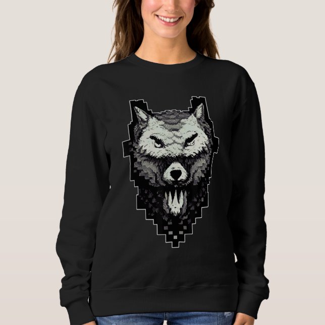 Wolf Head Pixel 8 Bit Retro Video Game Sweatshirt (Vorderseite)