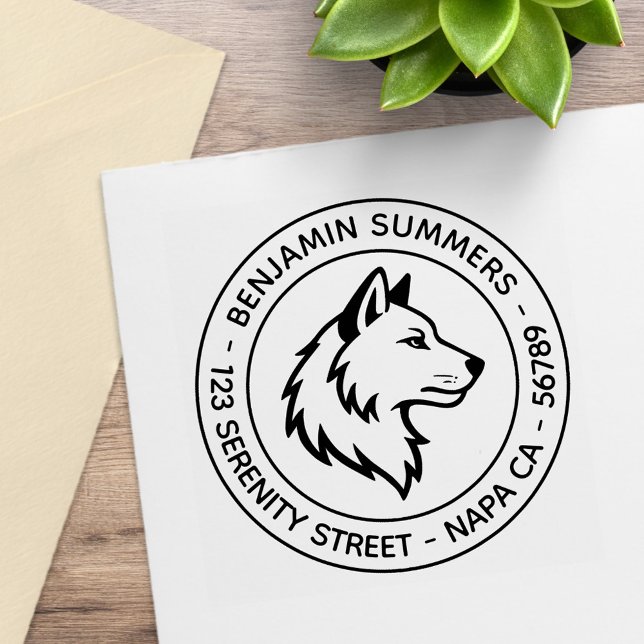 Wolf Head Profile Round Address Gummistempel (Von Creator hochgeladen)