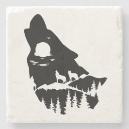 Wolf Head Silhouette Stone Untersetzer