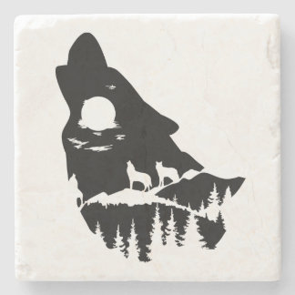 Wolf Head Silhouette Stone Untersetzer