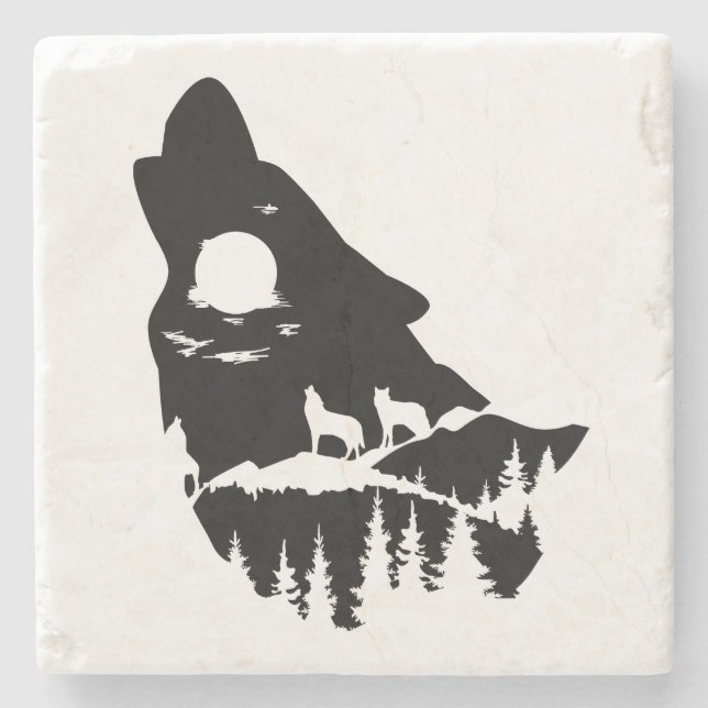 Wolf Head Silhouette Stone Untersetzer (Vorderseite)