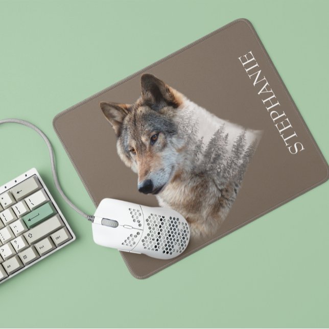 Wolf Head Wald-Doppelbelichtung    Mousepad (Von Creator hochgeladen)