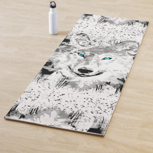 Wolf Head Yoga Mat   Grauer Wolf Zeichnend Yogamatte