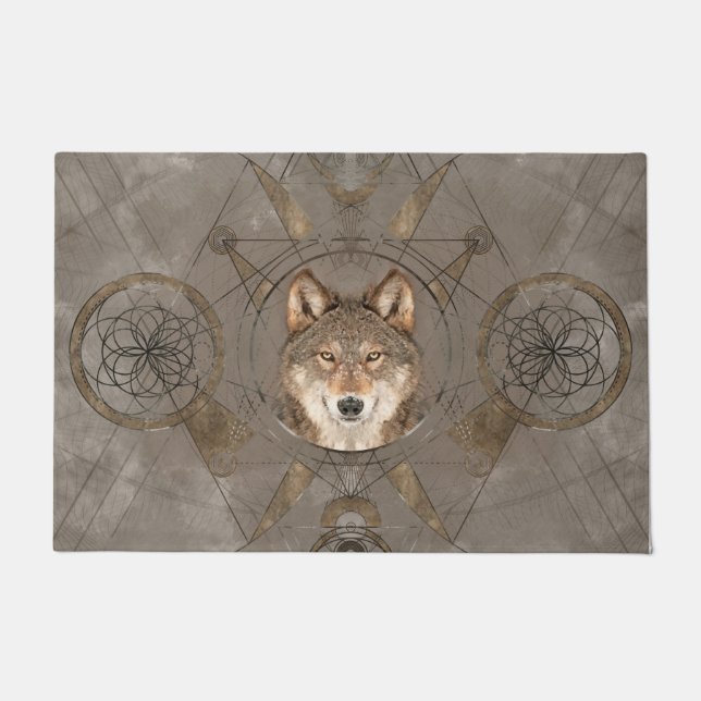 Wolf-heilige Geometrie-Digital-Kunst Fußmatte (Vorderseite)