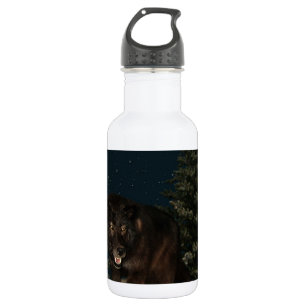 Wolf-Heulen-Schnee-Winter-Baum-Waldschicksal Trinkflasche