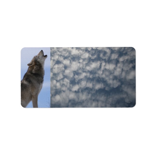 Wolf-Heulen u. Wolken Adressaufkleber (Vorne)