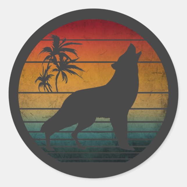 Wolf heulen Vintag Runder Aufkleber (Vorderseite)