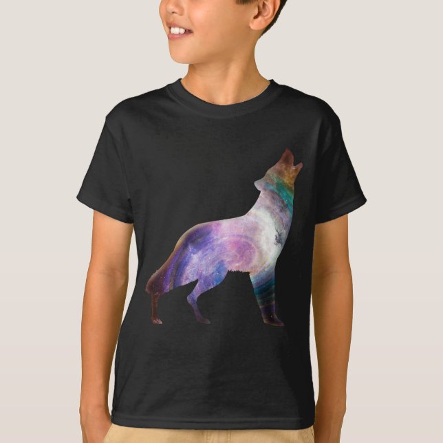 Wolf heulend Galaxie Universum T - Shirt (Vorderseite)