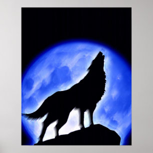 Wolf-Heulendes-Mond-Poster-Druck - Wolf-Plakate Poster