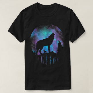Wolf heult am Galaxie-Mond Kunst T-Shirt