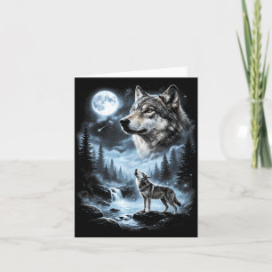 Wolf heult am Mond 90er Retro Karte