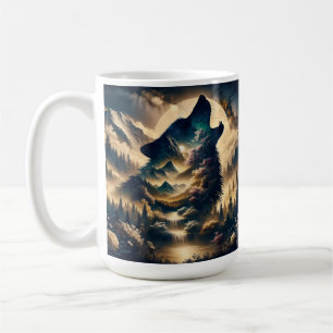 Wolf heult am Mond an einer wolkigen Nacht Kaffeetasse