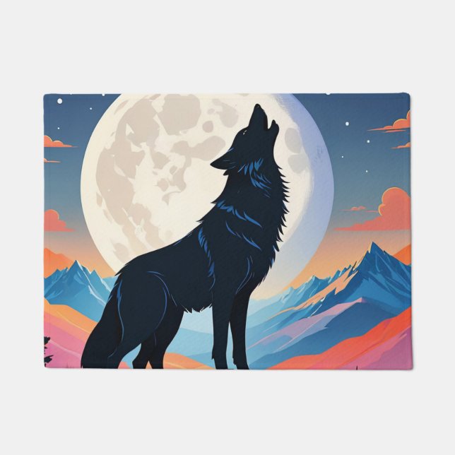 Wolf heult am Mond Fußmatte (Vorderseite)
