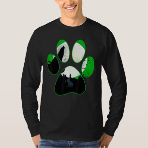 Wolf heult am Mond grüner Hund Pfote Halloween T-Shirt