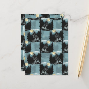 Wolf heult am Mond Musterdesign Postkarte