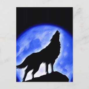 Wolf heult am Mond Postkarte