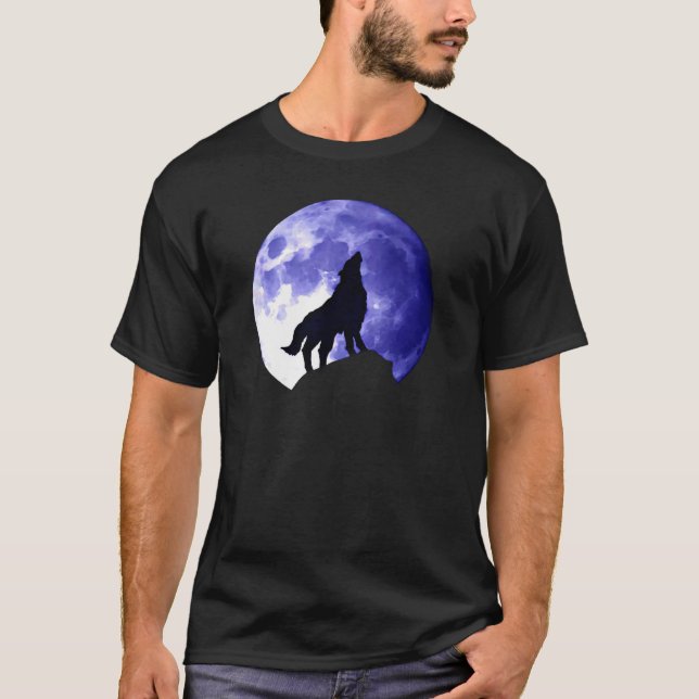 Wolf heult am Mond T-Shirt (Vorderseite)