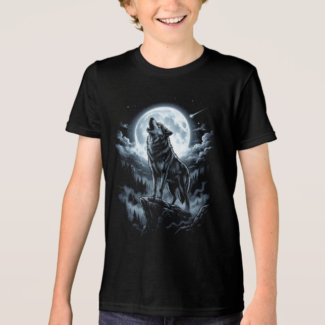 Wolf heult am Mond Tri-Blend Shirt (Vorderseite)