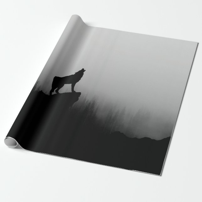 Wolf heult auf dem Mond Geschenkpapier (Ungerollt)