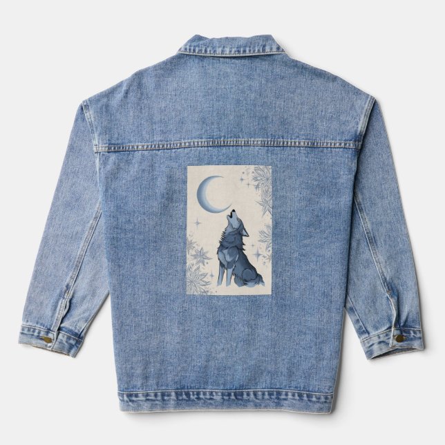 Wolf heult auf dem Mond Jeansjacke (Rückseite)