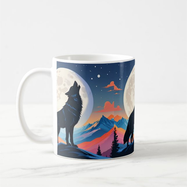 Wolf heult auf dem Mond Kaffeetasse (Links)