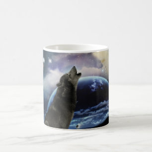 Wolf heult auf dem Mond Kaffeetasse