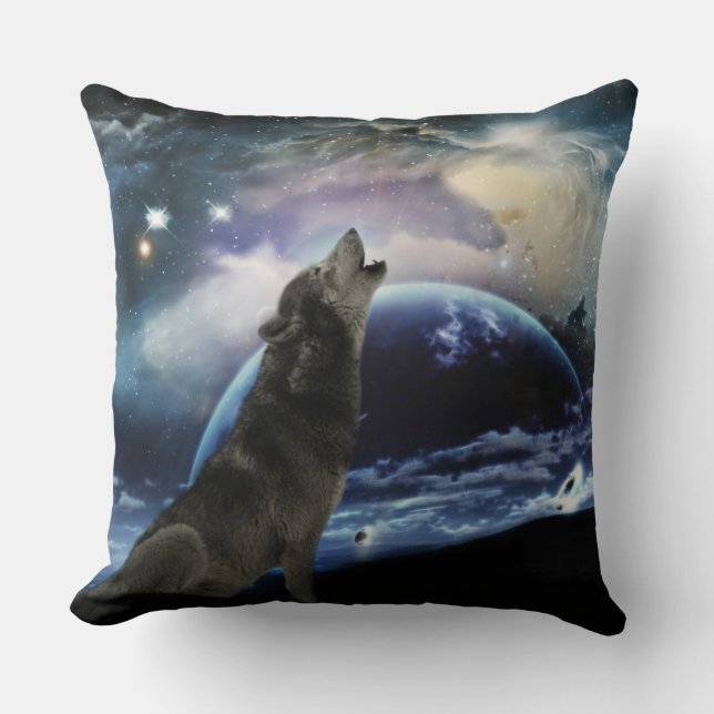 Wolf heult auf dem Mond Kissen (Vorderseite)