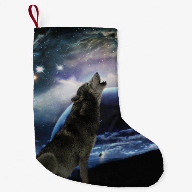 Wolf heult auf dem Mond Kleiner Weihnachtsstrumpf (Vorderseite)