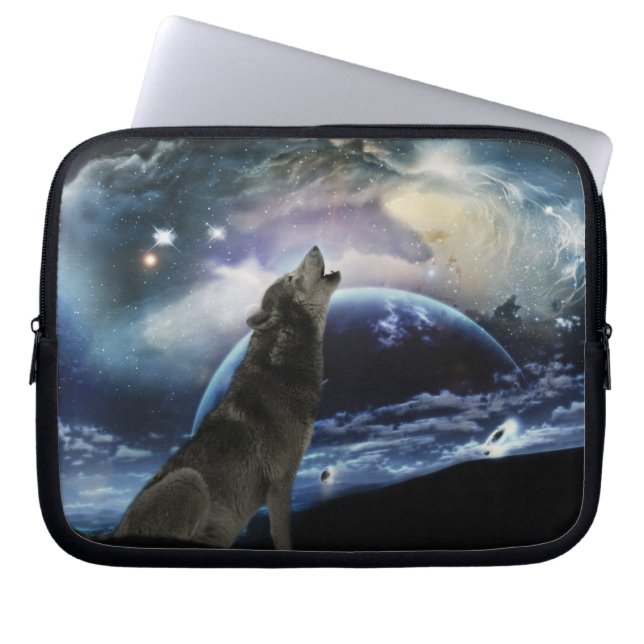 Wolf heult auf dem Mond Laptopschutzhülle (Vorderseite)