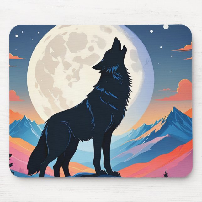 Wolf heult auf dem Mond Mousepad (Vorne)