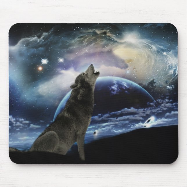 Wolf heult auf dem Mond Mousepad (Vorne)