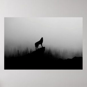 Wolf heult auf dem Mond Poster