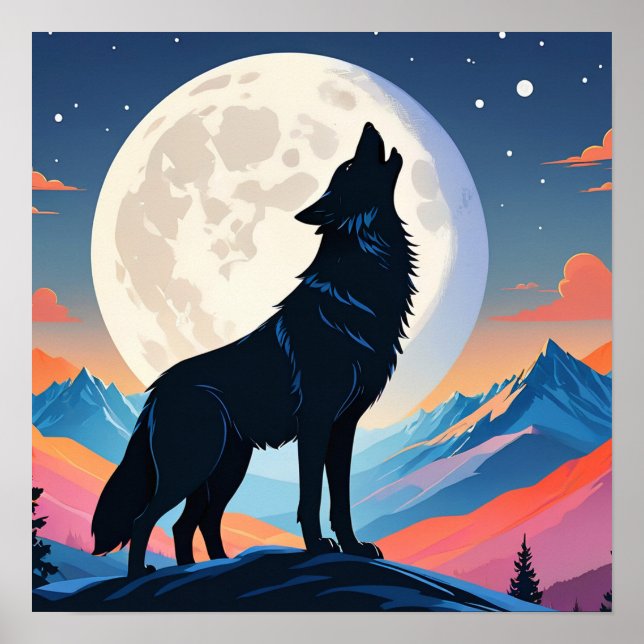 Wolf heult auf dem Mond Poster (Vorne)
