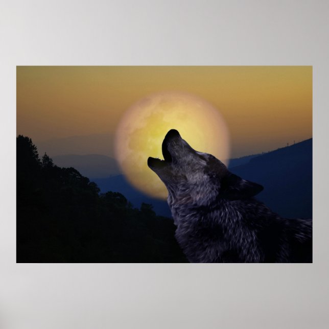 Wolf heult auf dem Mond Poster (Vorne)