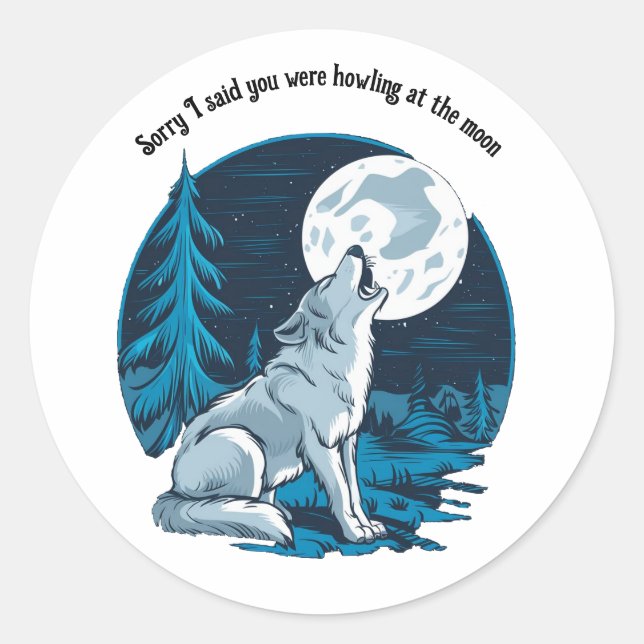 Wolf heult auf dem Mond Runder Aufkleber (Vorderseite)
