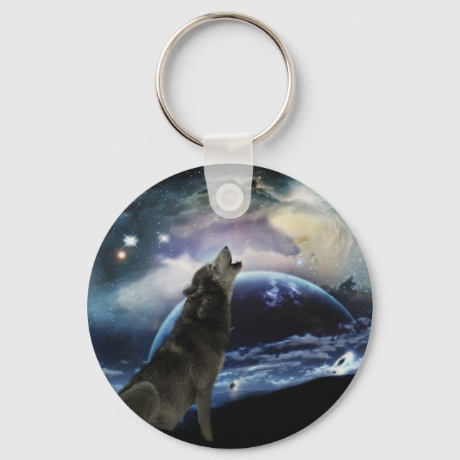 Wolf heult auf dem Mond Schlüsselanhänger (Vorderseite)