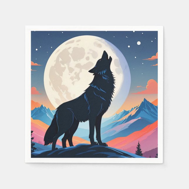 Wolf heult auf dem Mond Serviette (Vorderseite)