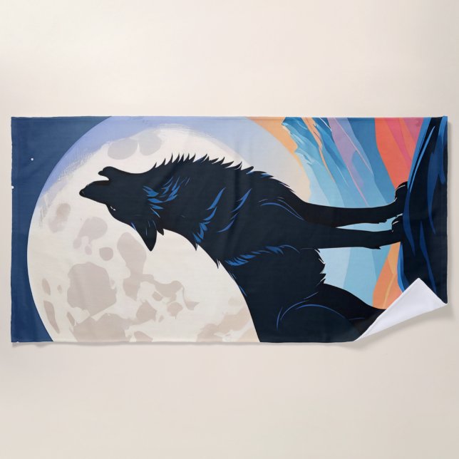 Wolf heult auf dem Mond Strandtuch (Vorderseite)