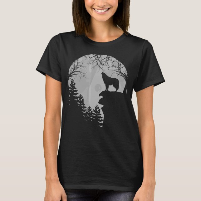 Wolf heult auf dem Mond T-Shirt (Vorderseite)