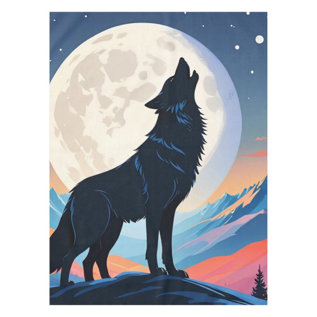 Wolf heult auf dem Mond Tischdecke (Vorderseite)