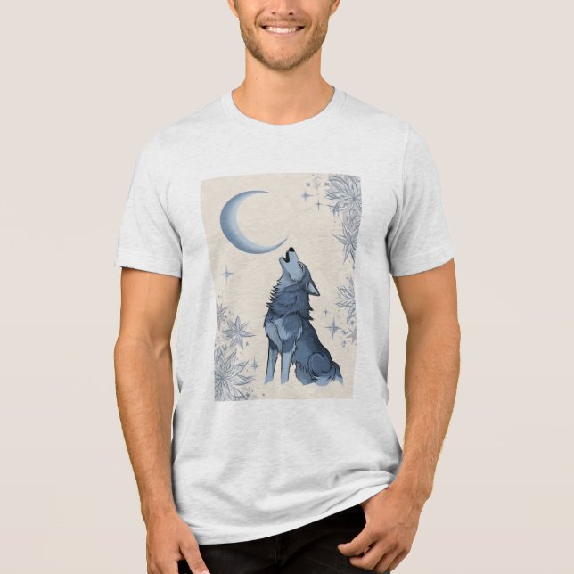 Wolf heult auf dem Mond Tri-Blend Shirt (Vorderseite)