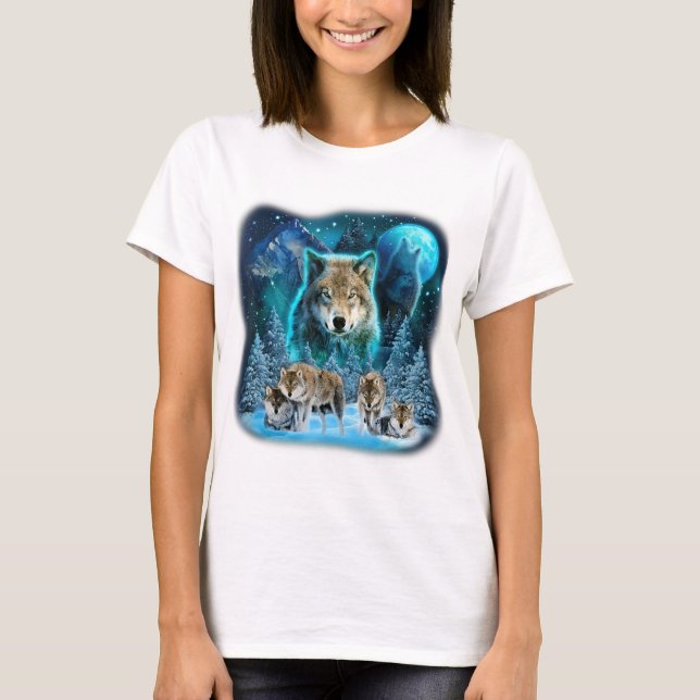 Wolf heult auf dem Mond Wolfen Wilde Tiere Wolfp T-Shirt (Vorderseite)